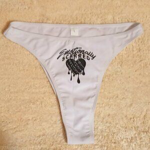 NWOT~White Lined "Emotionally Scarred" Cheeky, Hipster Bikini Bottom (Sz. Large)